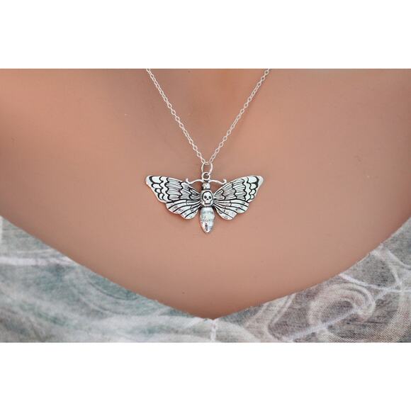 Sterling Silver Death's-Head Hawk Moth Charm Necklace - Picture 3 of 4